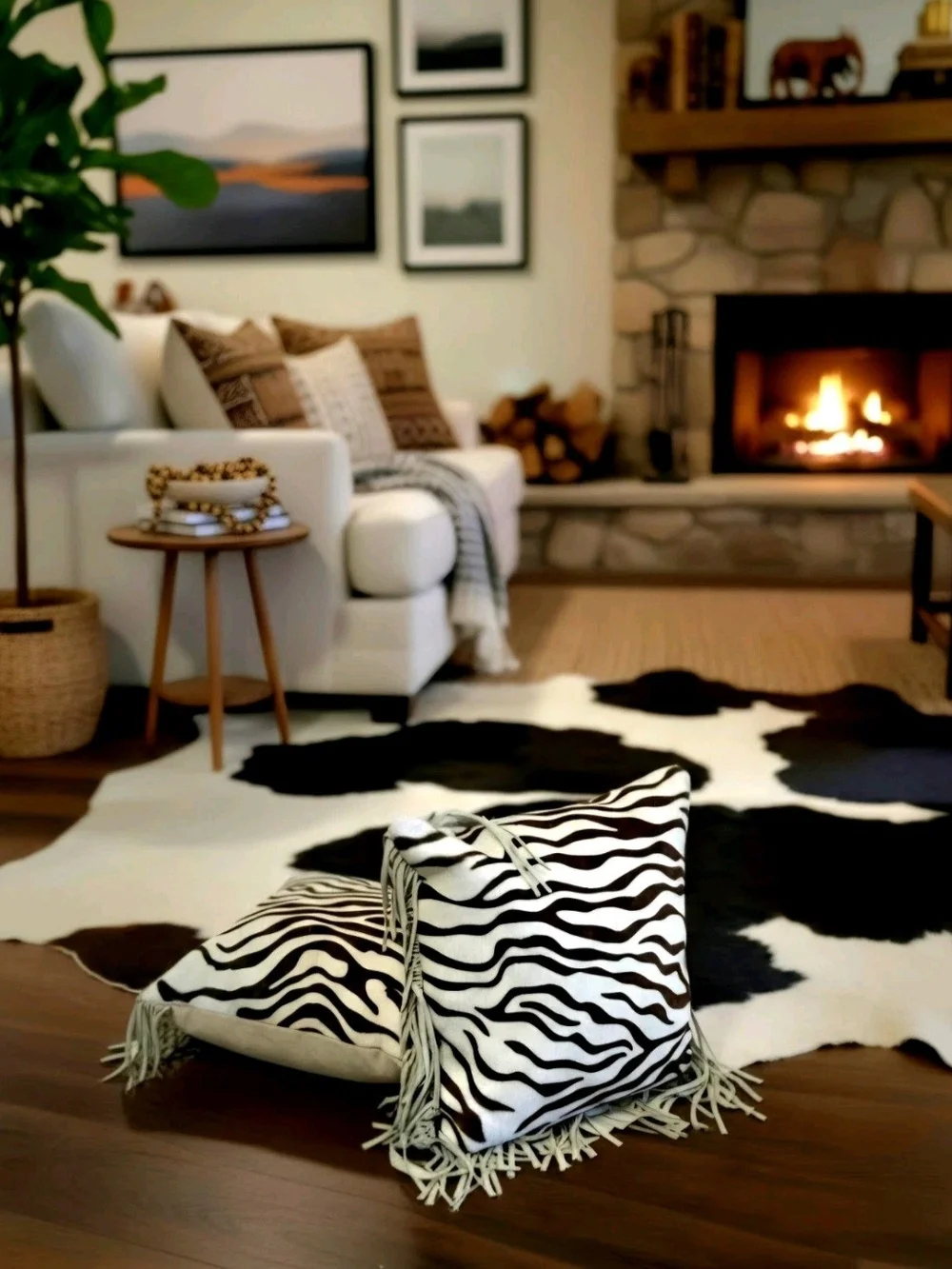 2 Custom Made Decorative Cowhide Zebra Print Fringe Pillows 14